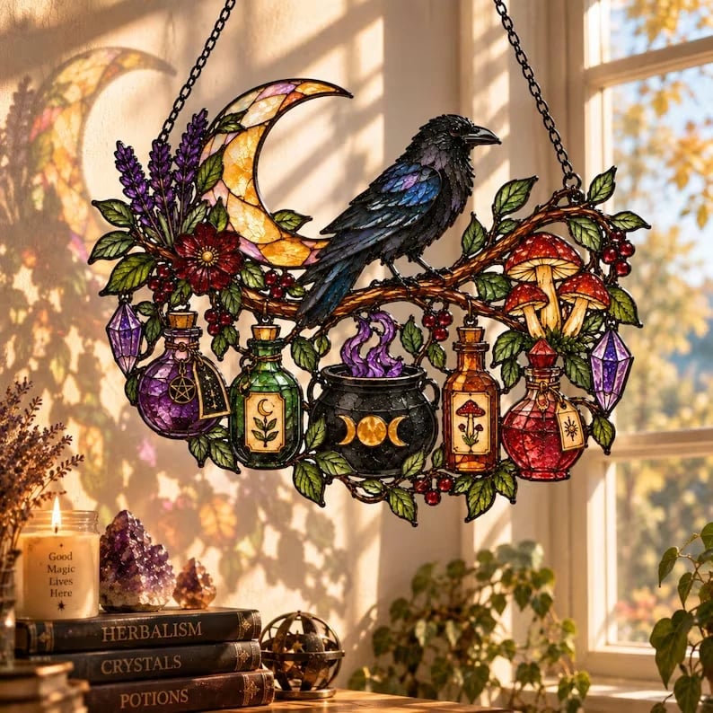 🔥Last Day 49% OFF – 🖤🐦⬛Raven Witch Suncatcher