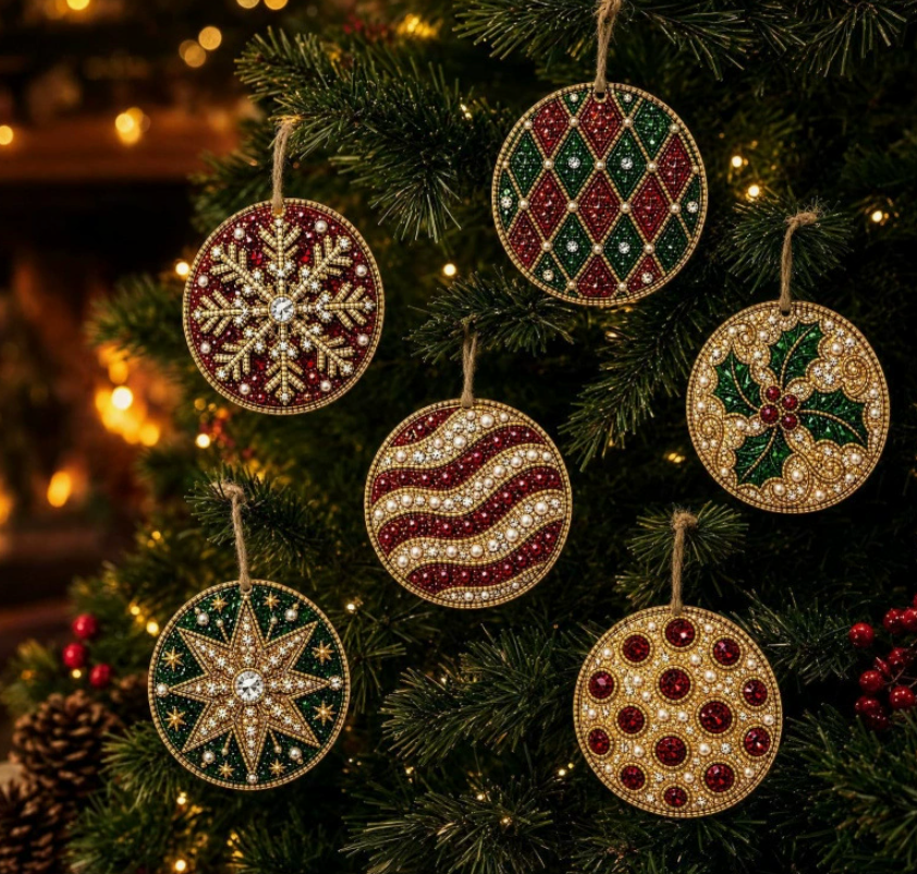 🎄🦌 6-Pack Christmas Diamond Painting Ornament Kit | Make Beautiful Hand‐Made Decorations🎁