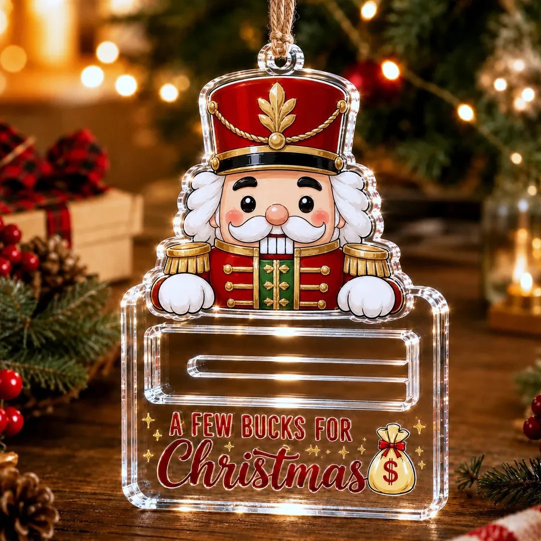 🎄Crystal-Clear Christmas Cash Holder Ornament | Premium Clear Acrylic with Festive Character Detail, Hidden Cash Slot & Hanging Rope Included 💵✨