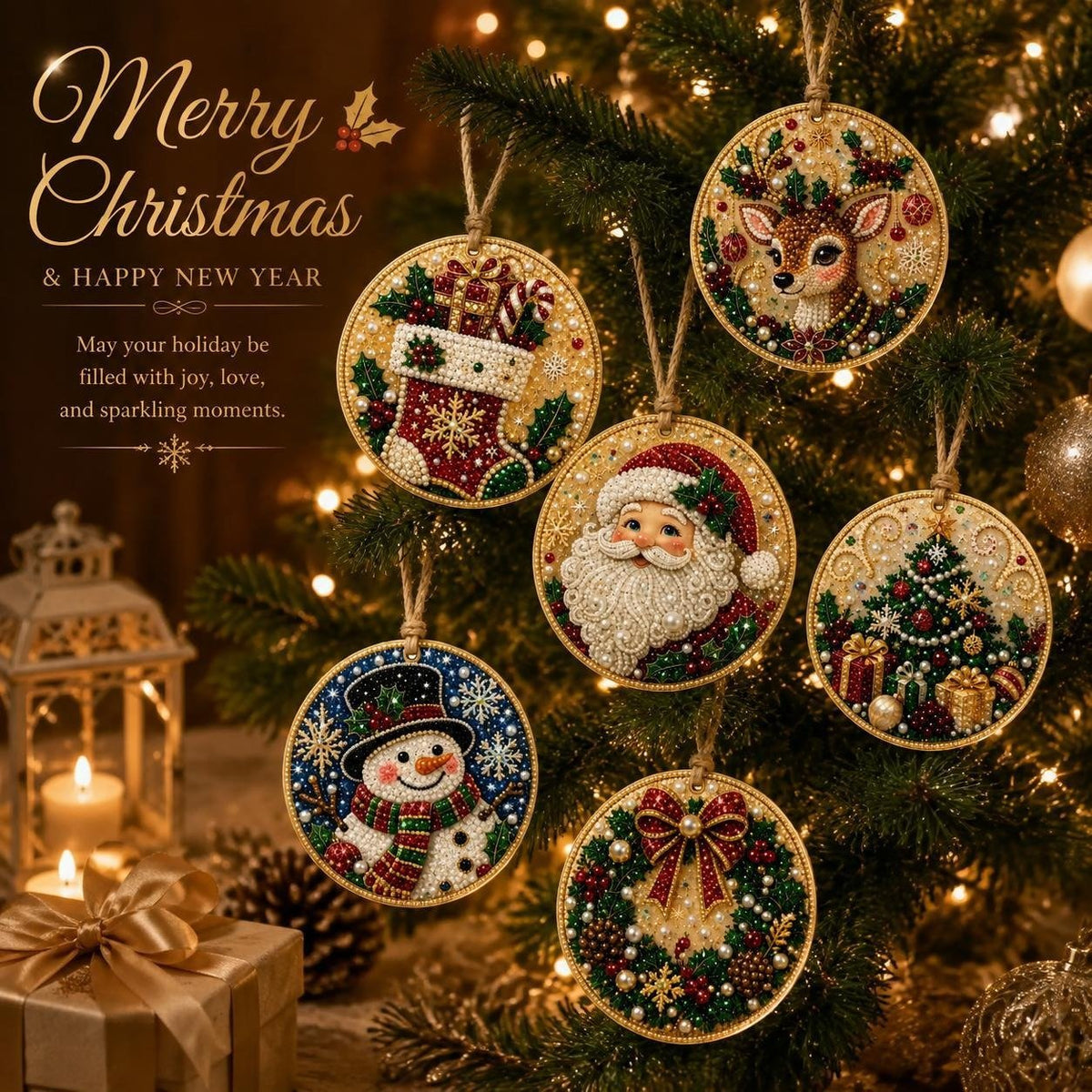 🎄🦌 6-Pack Christmas Diamond Painting Ornament Kit | Make Beautiful Hand‐Made Decorations🎁