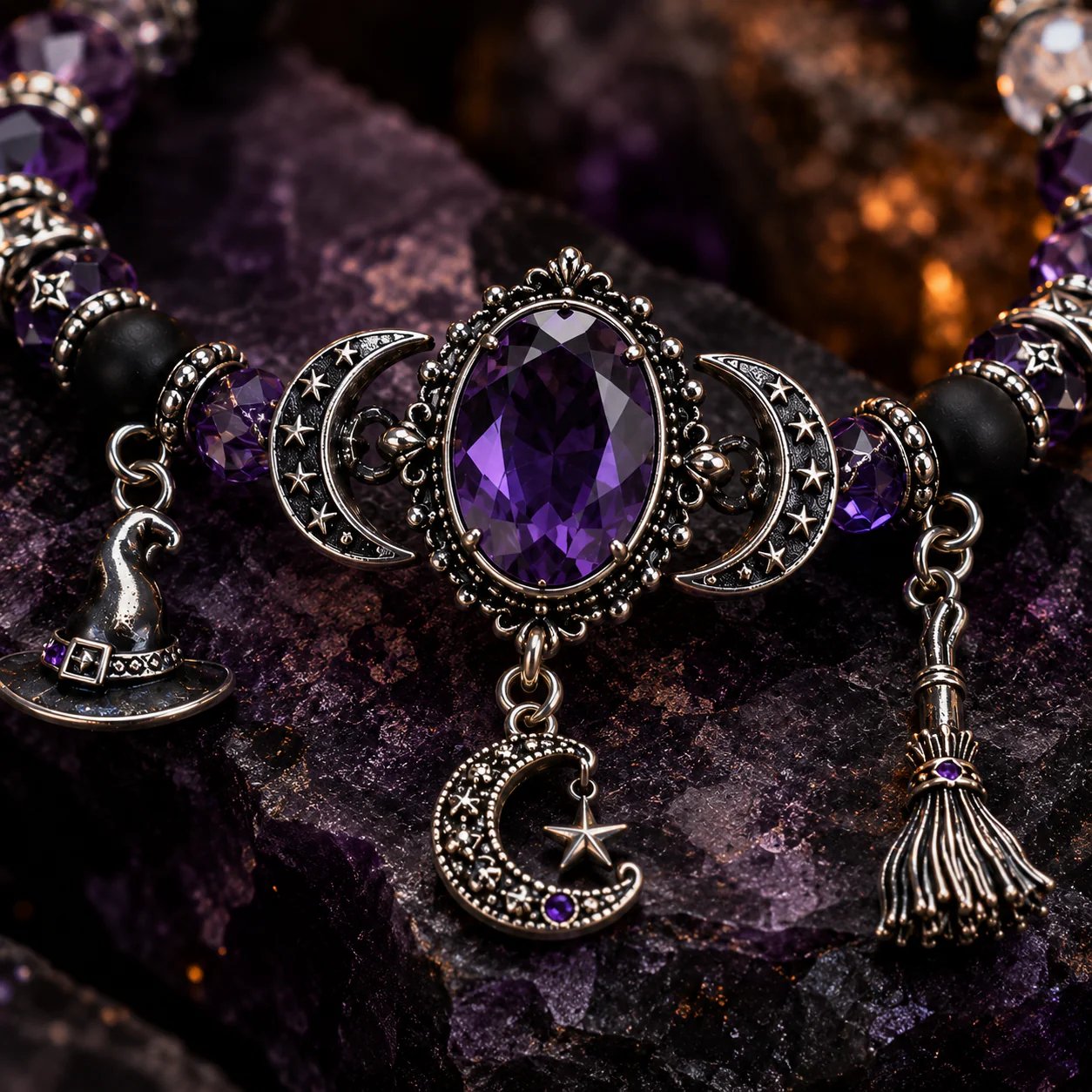 🔥 LAST DAY 49% OFF – 🔮 Witch’s Crystal Moon Charm Bracelet