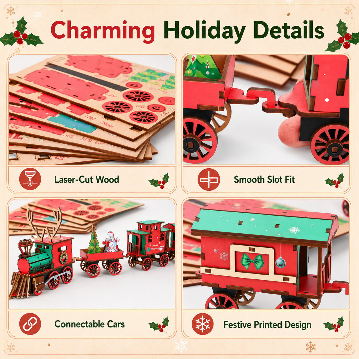 🎄LAST DAY 50% OFF – DIY wooden Christmas train set – 3D assembly puzzle