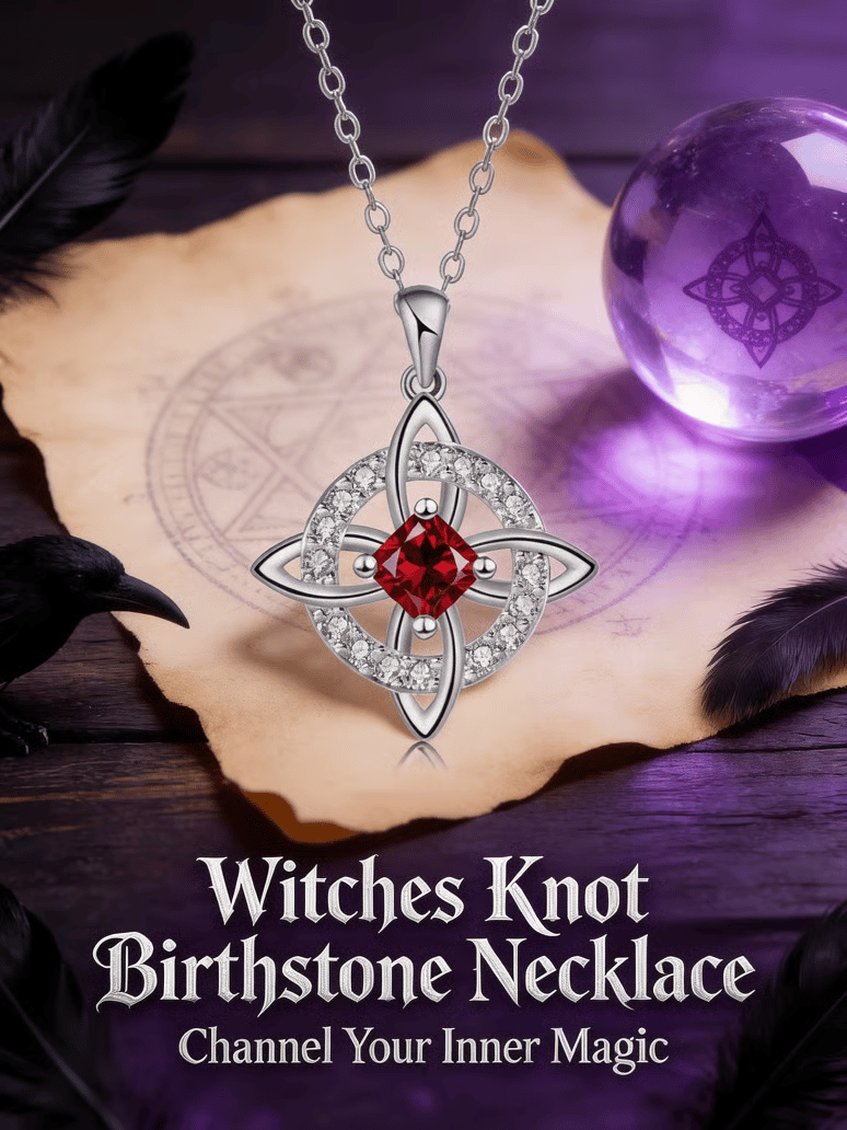 Mystical Necklace with a Birthstone and the Witches' Knot – Natural Crystal 🔮💞 Protect Your Loved Ones