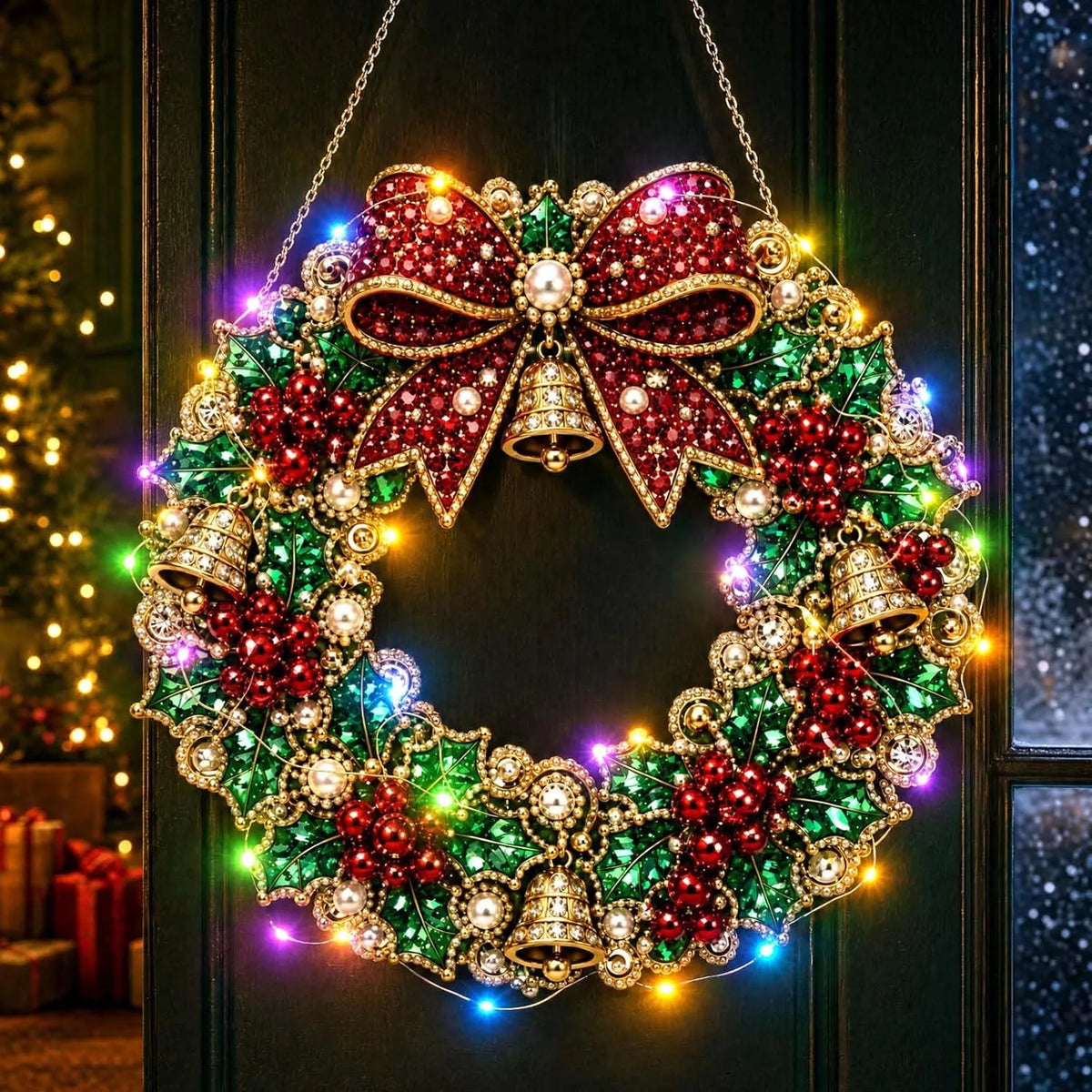 ✨DIY Diamond Painting Christmas Wreath Lighted Acrylic Holiday Door Hanging Decor🎄