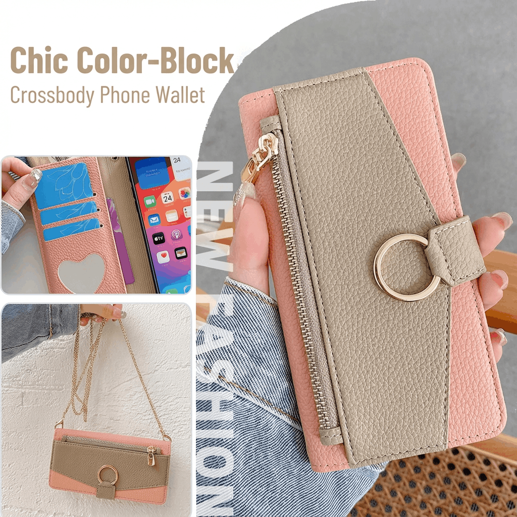Chic Color-Block Crossbody Phone Wallet