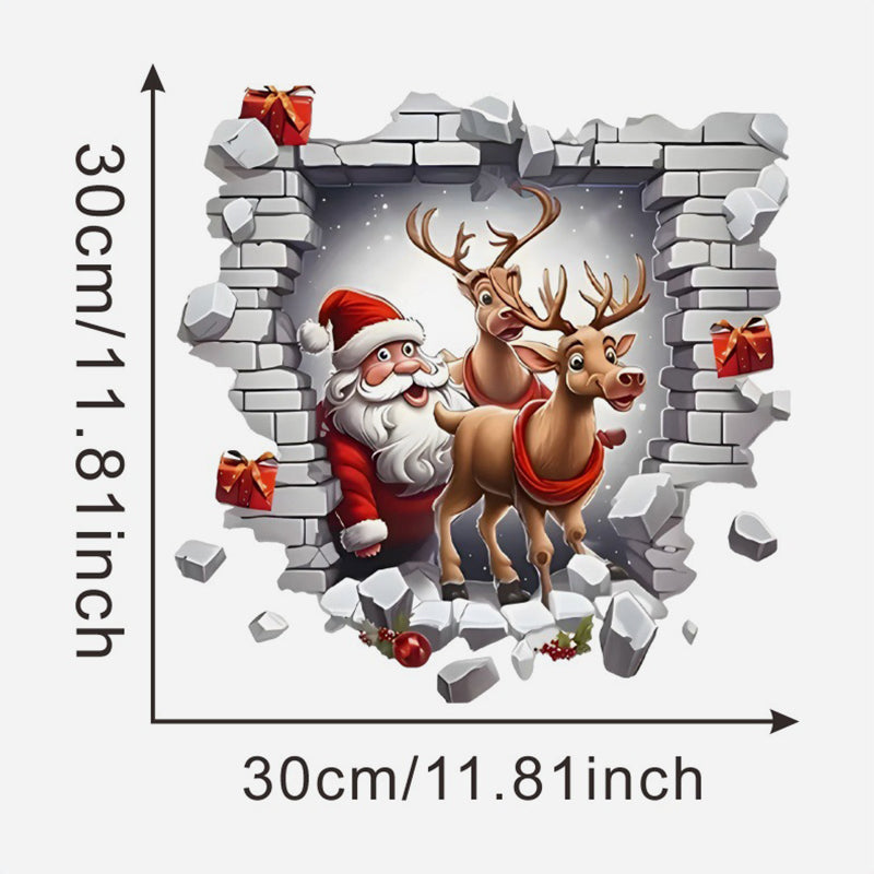 3D Santa Claus Sleigh Wall Sticker