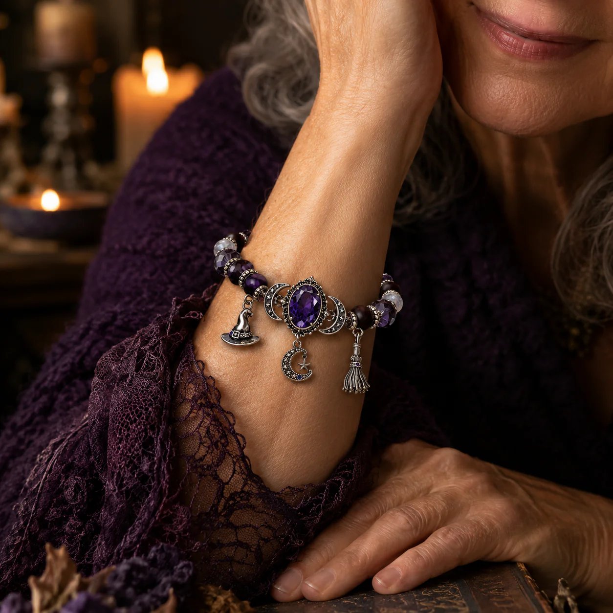 🔥 LAST DAY 49% OFF – 🔮 Witch’s Crystal Moon Charm Bracelet