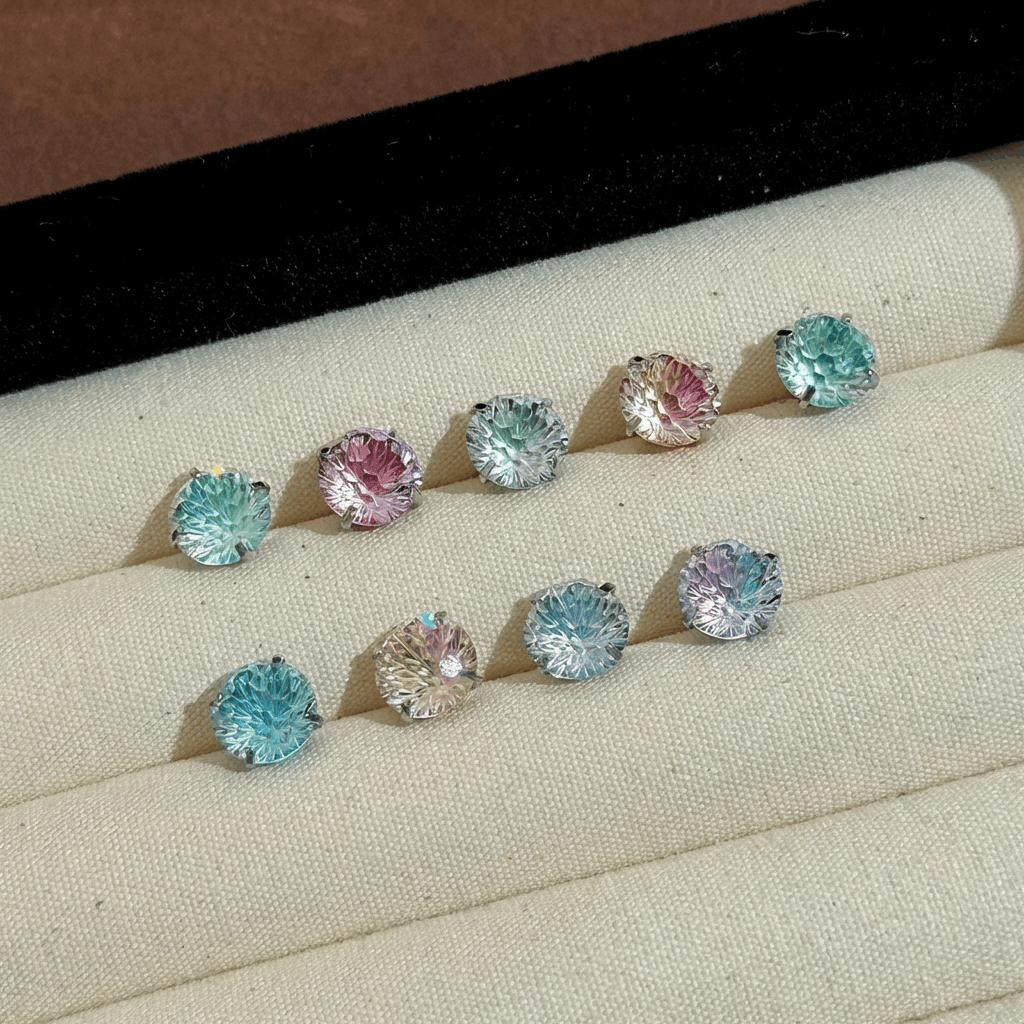 🌈Firework-cut, color-shifting zirconium titanium steel earrings – allergy-friendly and sleep-friendly