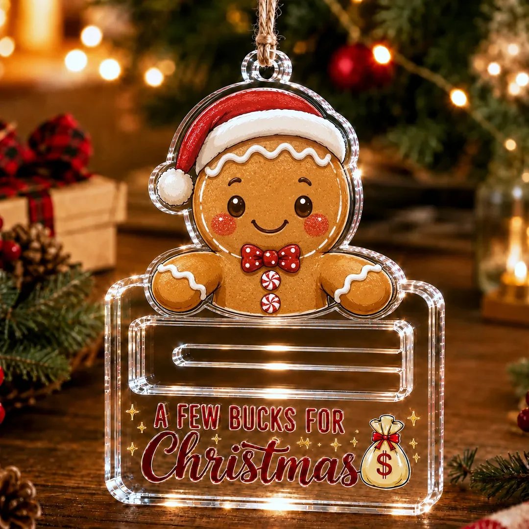🎄Crystal-Clear Christmas Cash Holder Ornament | Premium Clear Acrylic with Festive Character Detail, Hidden Cash Slot & Hanging Rope Included 💵✨