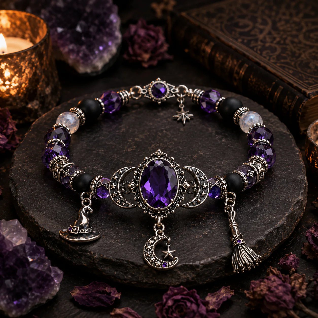 🔥 LAST DAY 49% OFF – 🔮 Witch’s Crystal Moon Charm Bracelet