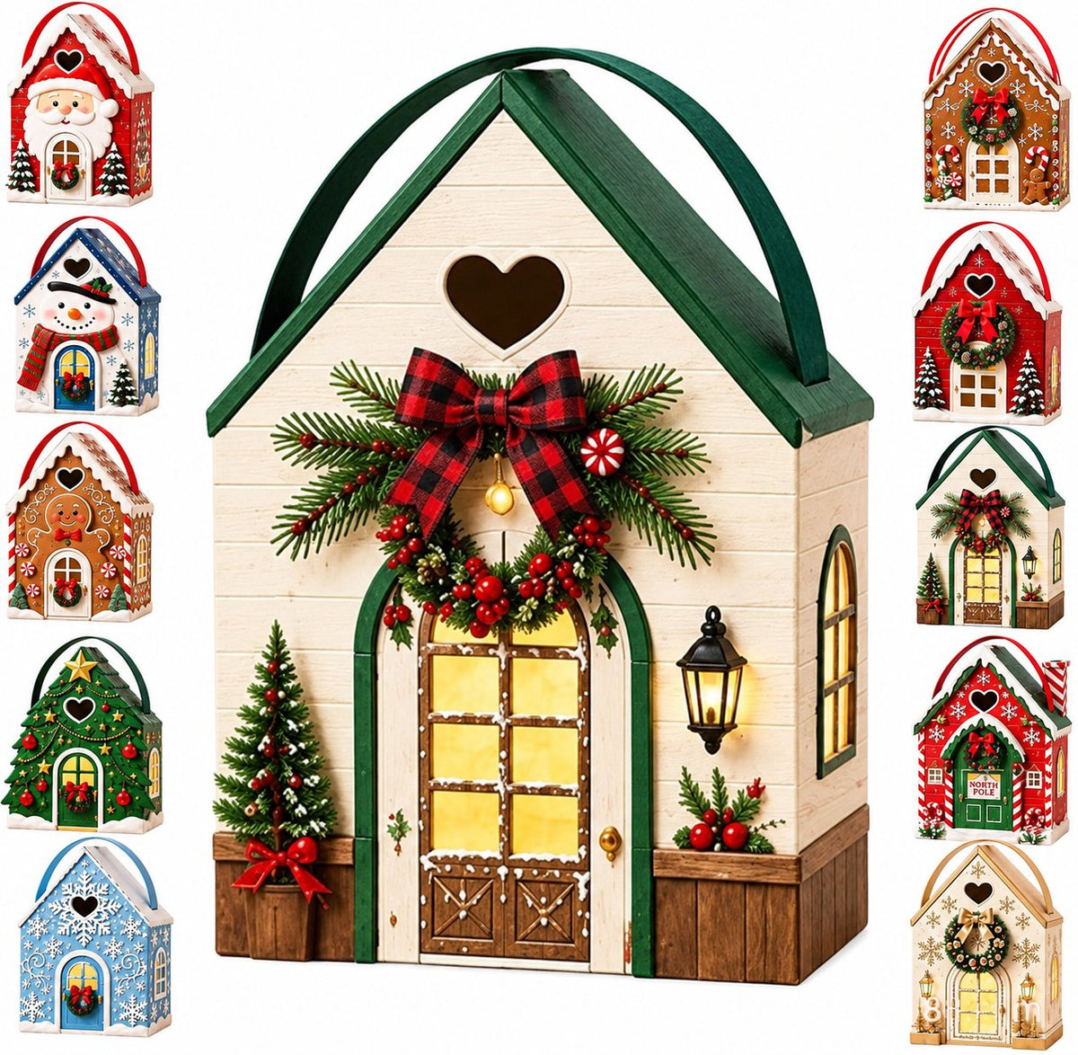 🏠 Christmas Cottage Handle Gift Box – 3D House‐Shaped Festive Packaging For Small Treats