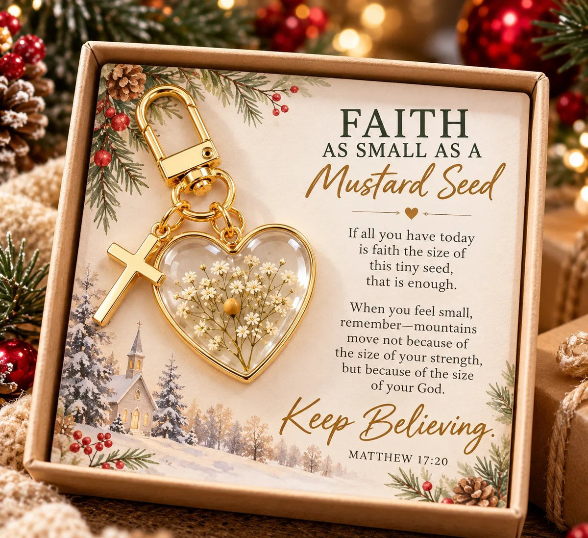 ⏳ Last Day 50% OFF –✝️ Mustard Seed Faith Keychain — Keep Believing