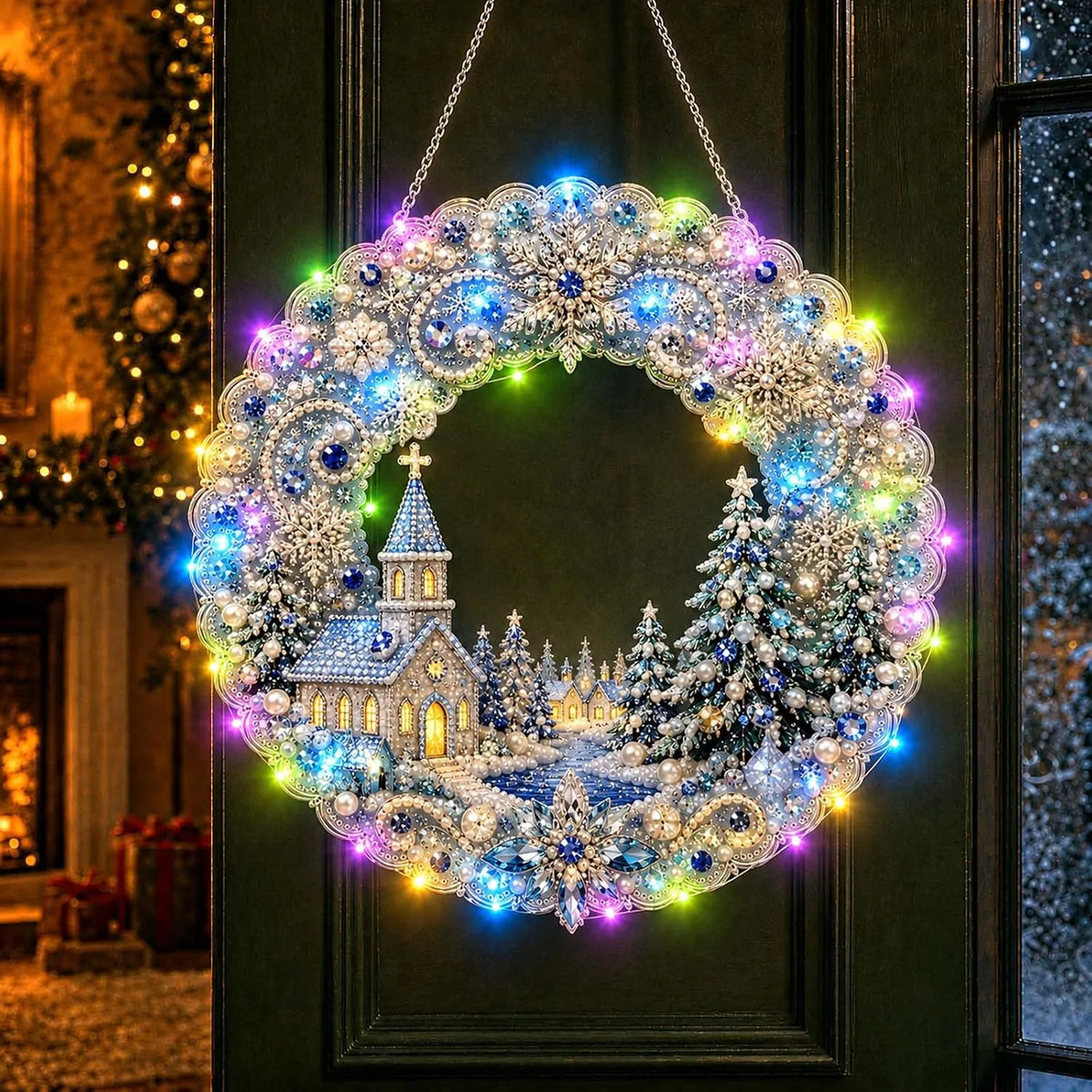 ✨DIY Diamond Painting Christmas Wreath Lighted Acrylic Holiday Door Hanging Decor🎄