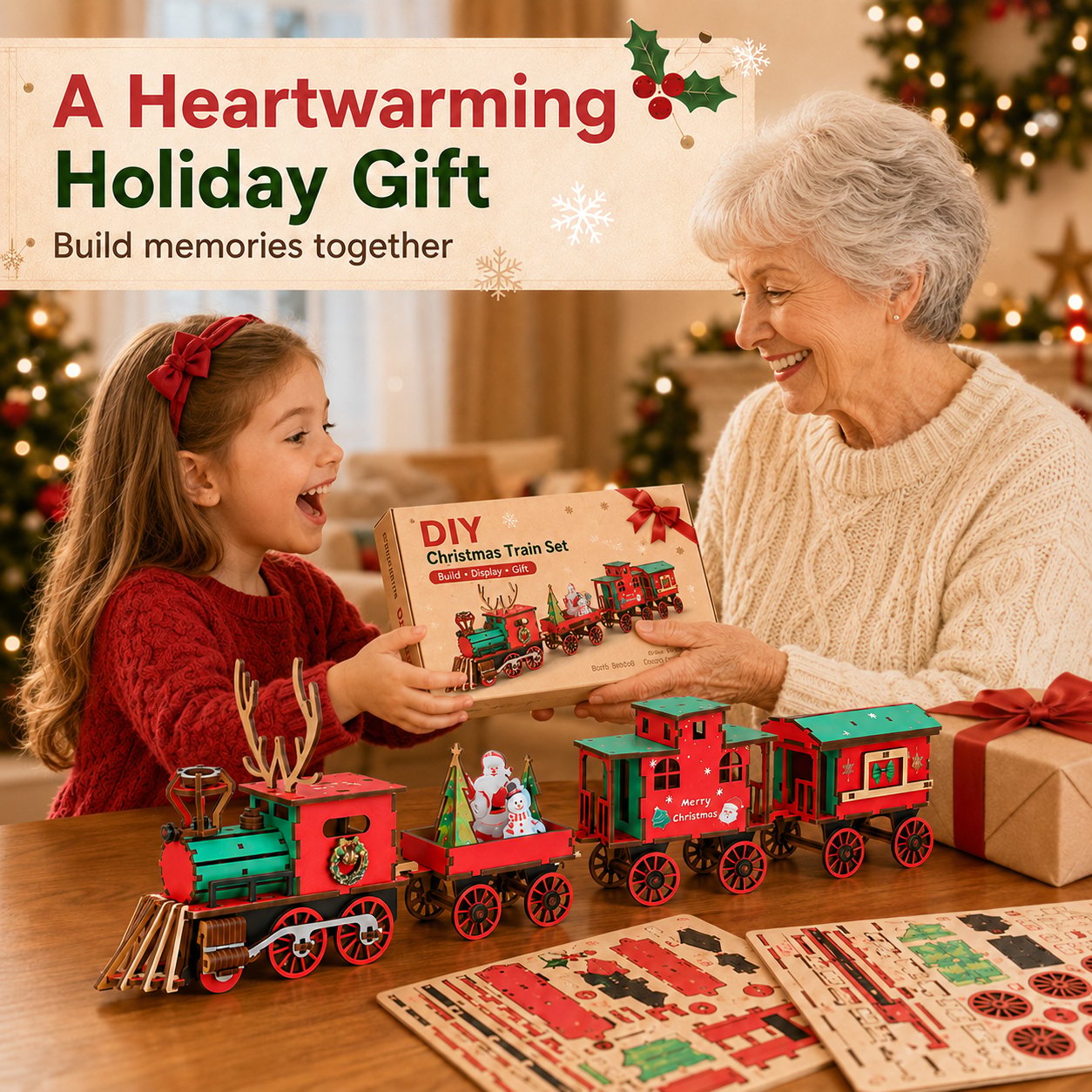 🎄LAST DAY 50% OFF – DIY wooden Christmas train set – 3D assembly puzzle