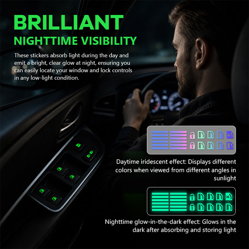 💡Glow-in-the-dark stickers for car window lift switches – Colorful warning stickers that glow in the dark