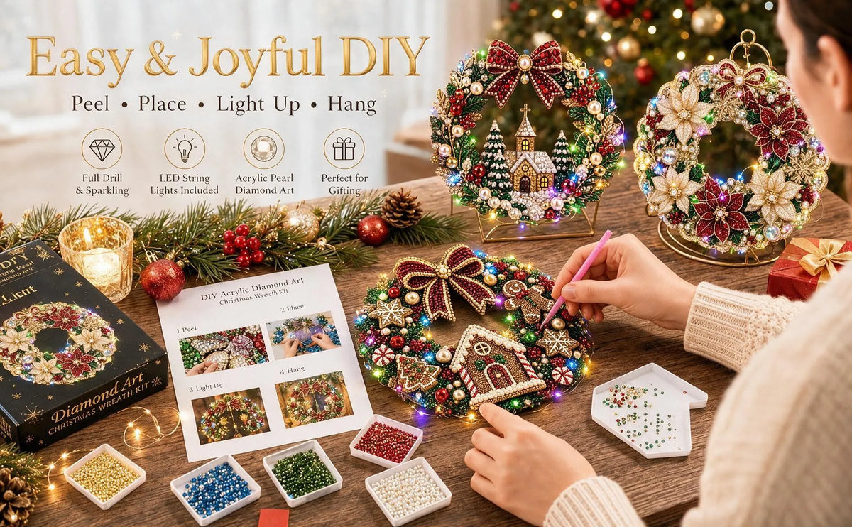 ✨DIY Diamond Painting Christmas Wreath Lighted Acrylic Holiday Door Hanging Decor🎄