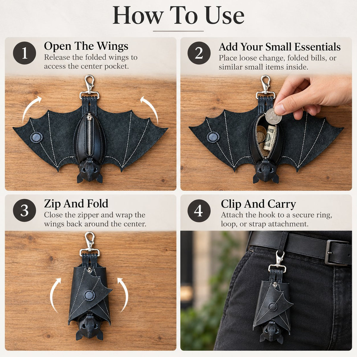 🦇Foldable Bat Wing Coin Purse With Clip