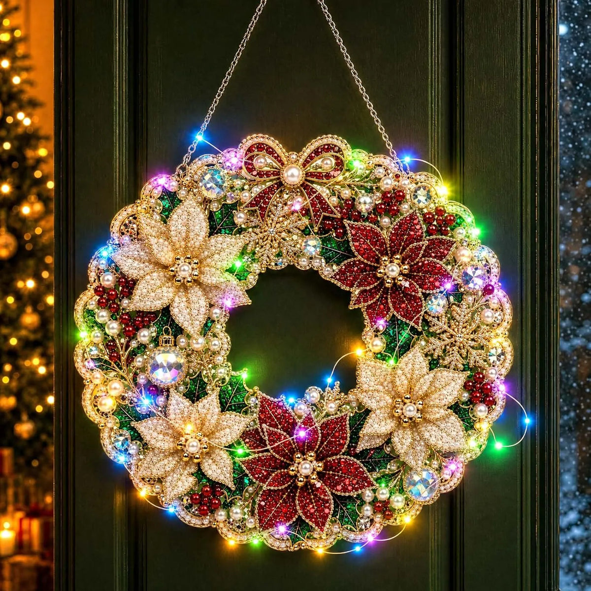 ✨DIY Diamond Painting Christmas Wreath Lighted Acrylic Holiday Door Hanging Decor🎄