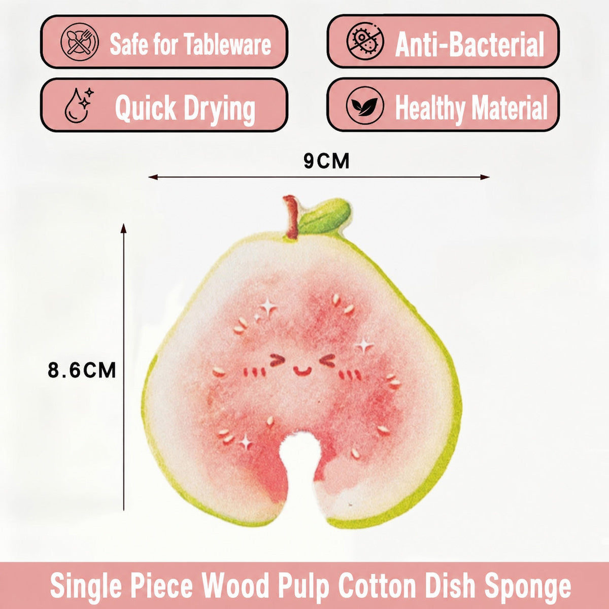 🍎Cute Fruit-Shaped Wood Pulp Sponge, Double Sided Non Scratch Kitchen Scrub Pads