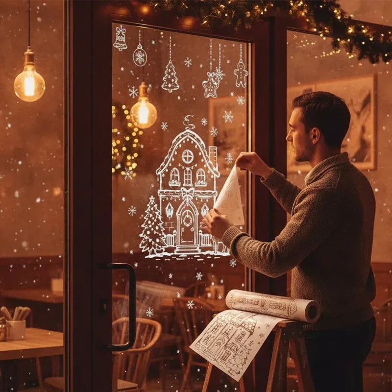 ❄️🎅Set of static-cling Christmas window decals