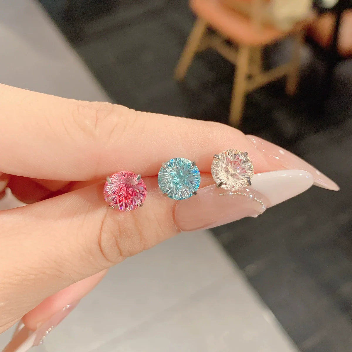 🌈Firework-cut, color-shifting zirconium titanium steel earrings – allergy-friendly and sleep-friendly