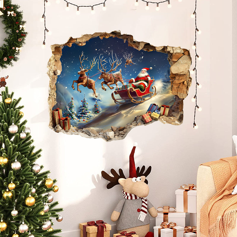 3D Santa Claus Sleigh Wall Sticker