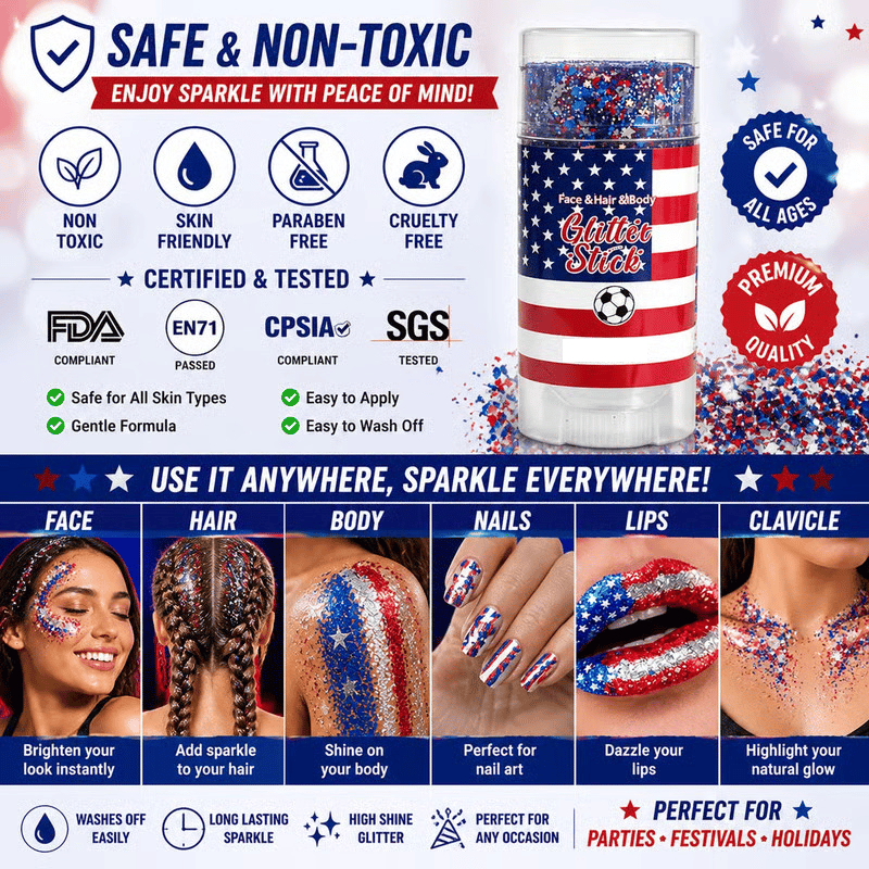 🦅4th of July Glitter Stick✨🔔Red, White & Blue Body & Hair Sparkle