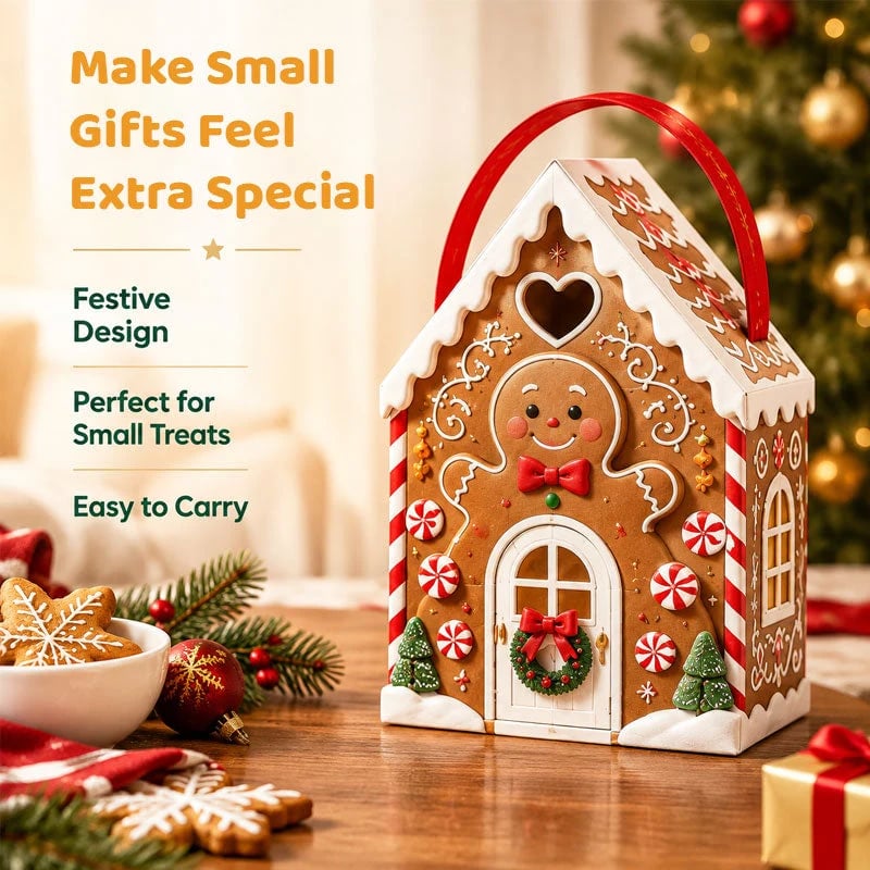 🏠 Christmas Cottage Handle Gift Box – 3D House‐Shaped Festive Packaging For Small Treats
