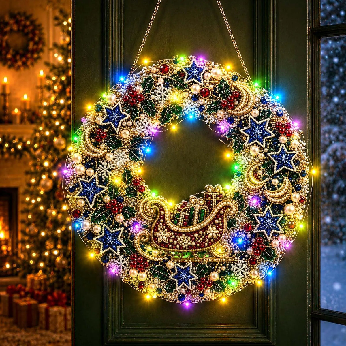 ✨DIY Diamond Painting Christmas Wreath Lighted Acrylic Holiday Door Hanging Decor🎄