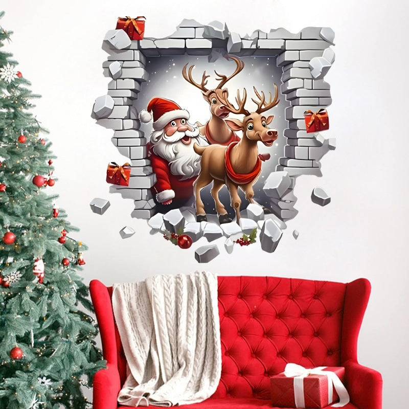3D Santa Claus Sleigh Wall Sticker