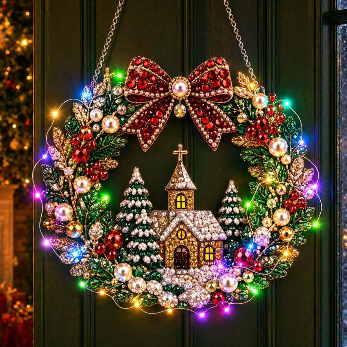✨DIY Diamond Painting Christmas Wreath Lighted Acrylic Holiday Door Hanging Decor🎄