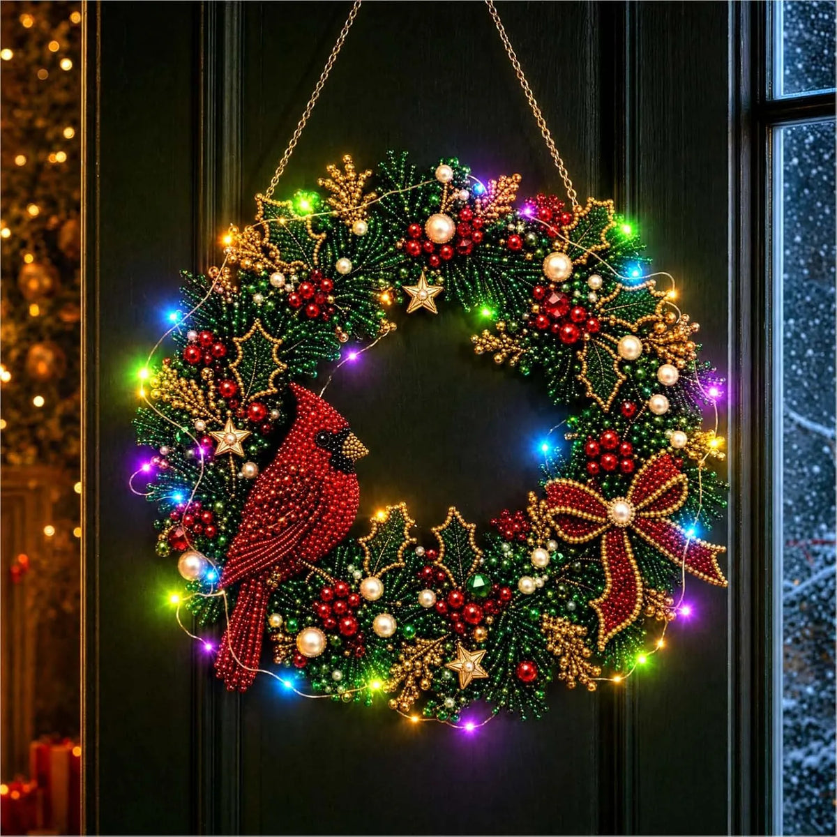 ✨DIY Diamond Painting Christmas Wreath Lighted Acrylic Holiday Door Hanging Decor🎄