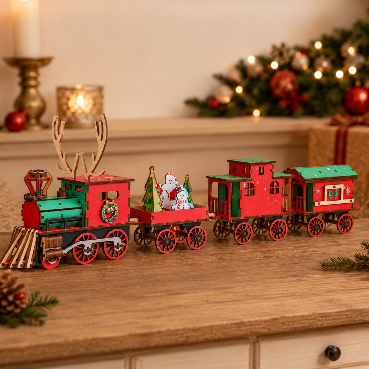 🎄LAST DAY 50% OFF – DIY wooden Christmas train set – 3D assembly puzzle