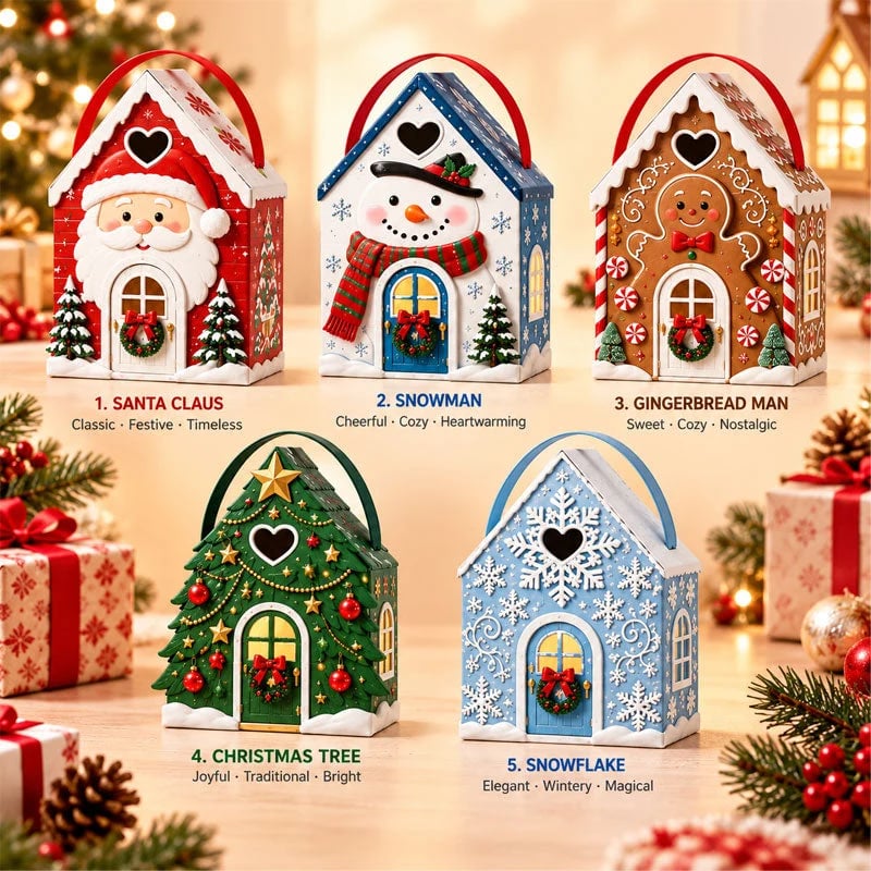 🏠 Christmas Cottage Handle Gift Box – 3D House‐Shaped Festive Packaging For Small Treats
