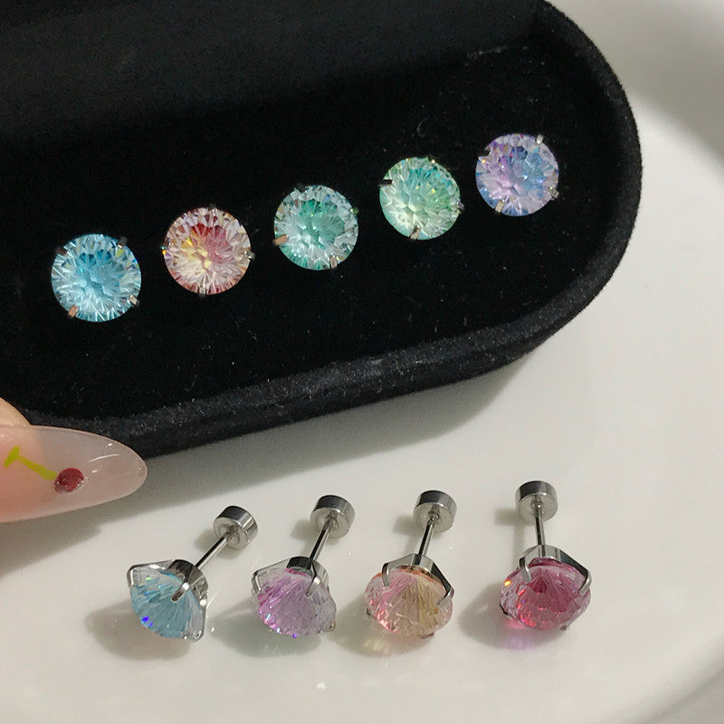 🌈Firework-cut, color-shifting zirconium titanium steel earrings – allergy-friendly and sleep-friendly