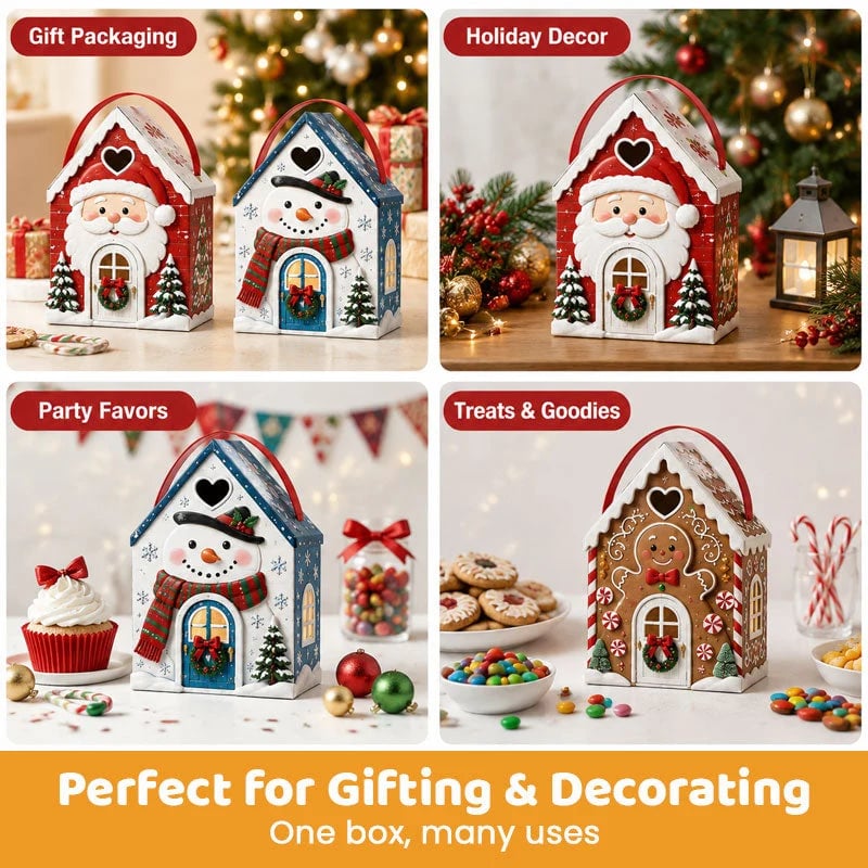 🏠 Christmas Cottage Handle Gift Box – 3D House‐Shaped Festive Packaging For Small Treats