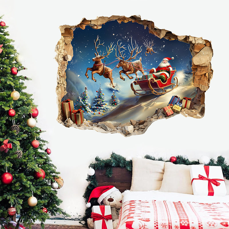 3D Santa Claus Sleigh Wall Sticker