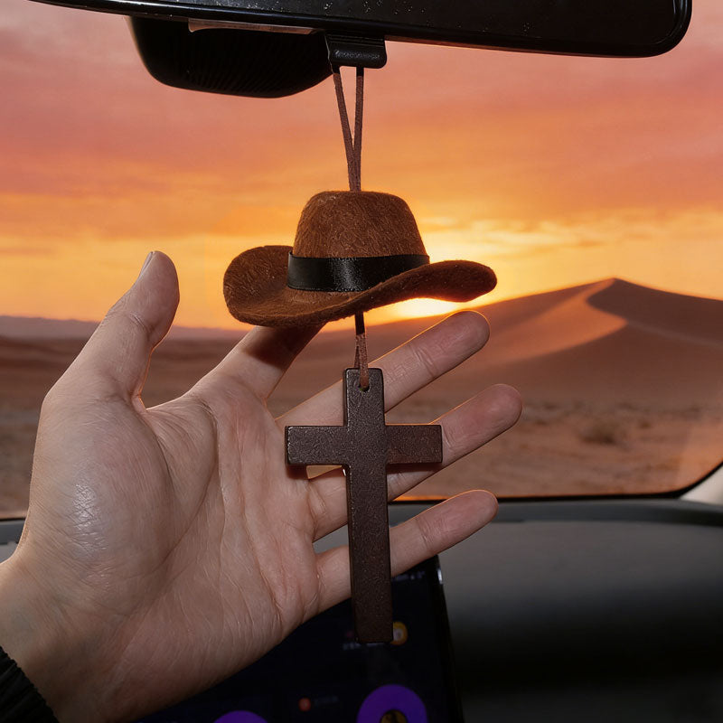🤠 Cowboy Hat & Cross Car Charm | A Ride with Style & Faith 🚗✨