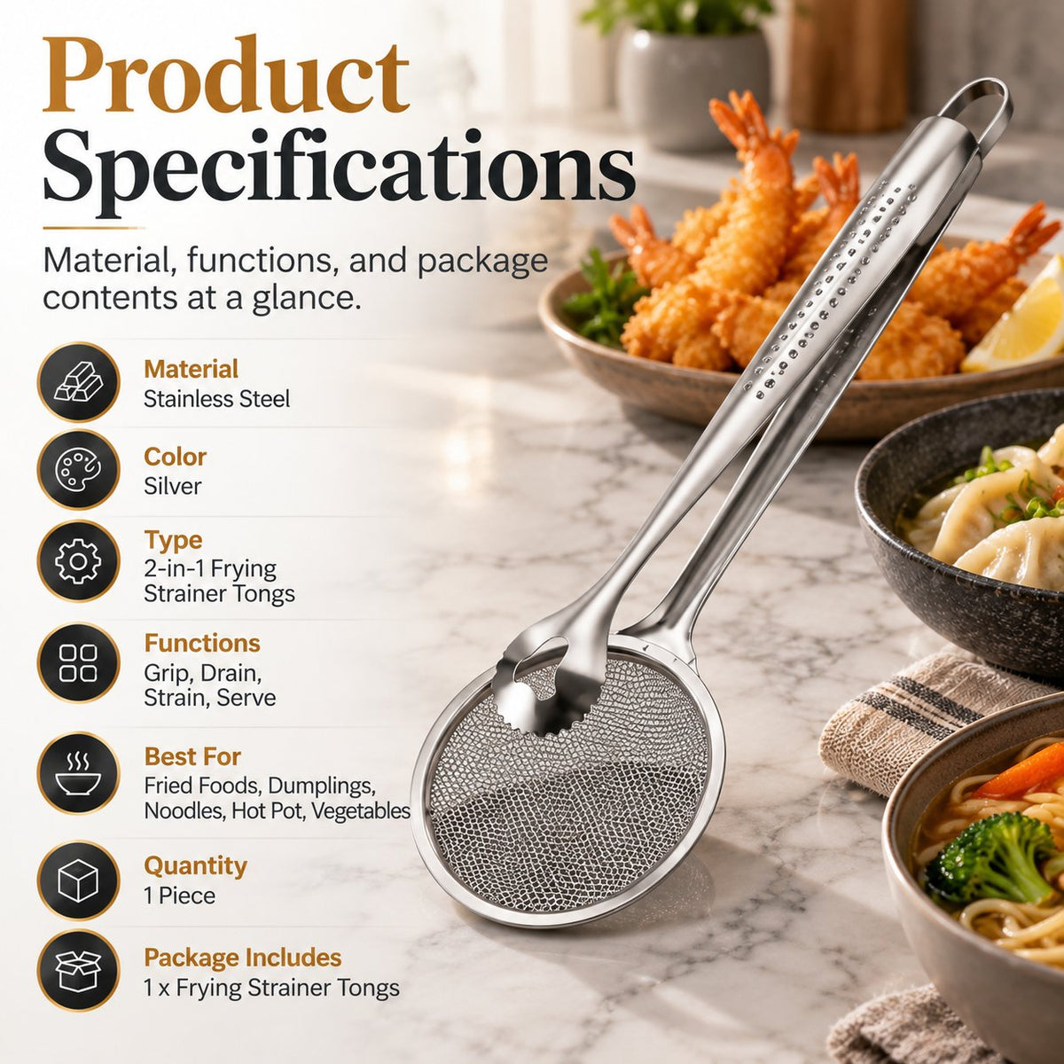 2‐in‐1 Oil‐Frying Filter Clip, Kitchen Food Strainer Tongs for Fried Food 🍳
