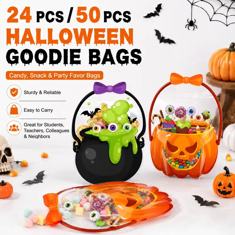 🎃 Halloween Goodie Bags – 12/24/36/48/60 Pcs Treat Bags 👻🧡