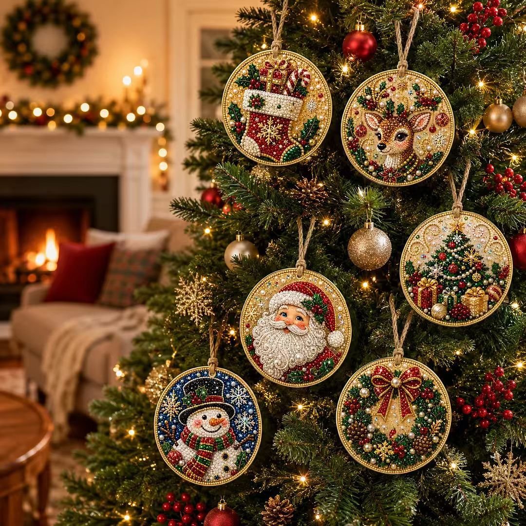 🎄🦌 6-Pack Christmas Diamond Painting Ornament Kit | Make Beautiful Hand‐Made Decorations🎁