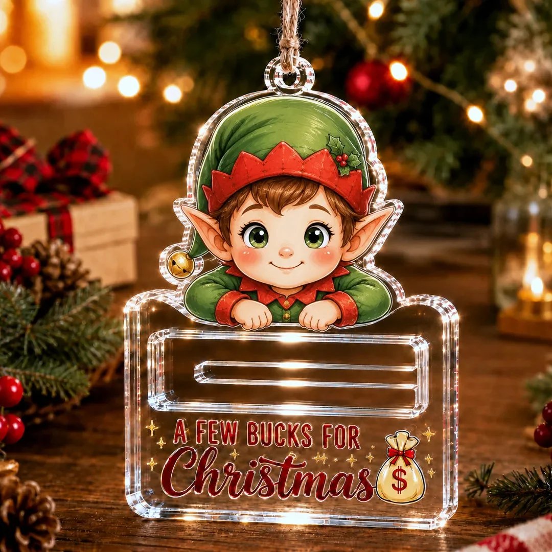 🎄Crystal-Clear Christmas Cash Holder Ornament | Premium Clear Acrylic with Festive Character Detail, Hidden Cash Slot & Hanging Rope Included 💵✨