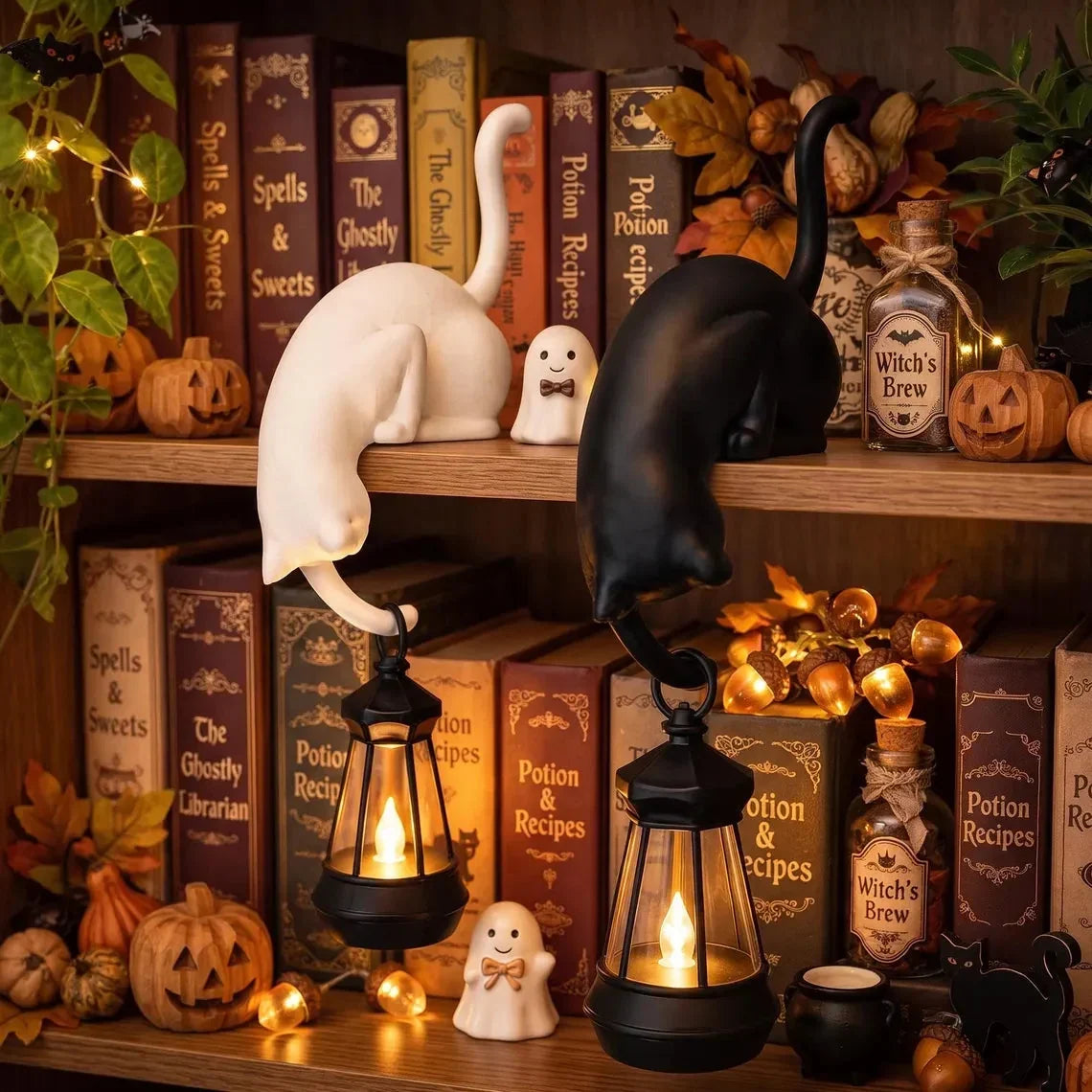 🐈‍Cute cat figure for the bookshelf with LED lamp - Cute decoration for the bookshelf and practical key holde