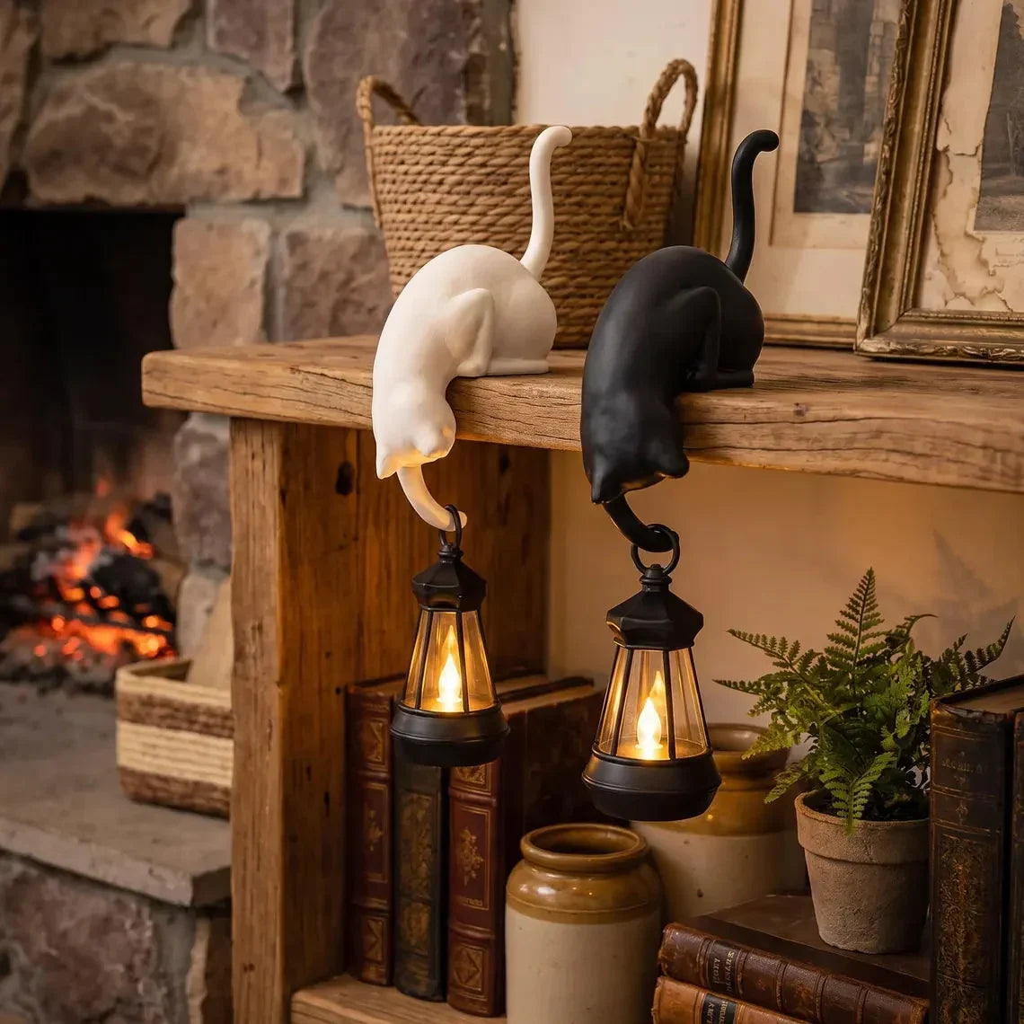 🐈‍Cute cat figure for the bookshelf with LED lamp - Cute decoration for the bookshelf and practical key holde