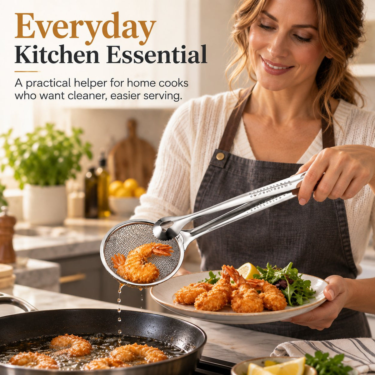 2‐in‐1 Oil‐Frying Filter Clip, Kitchen Food Strainer Tongs for Fried Food 🍳