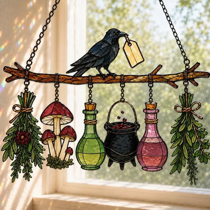 🔥Last Day 49% OFF – 🖤🐦‍⬛Raven Witch Suncatcher