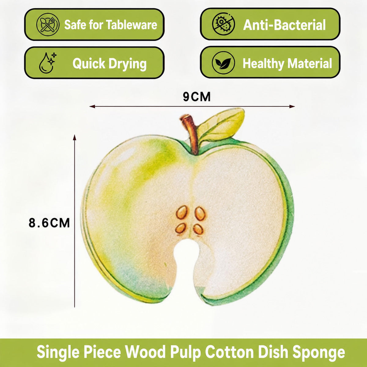 🍎Cute Fruit-Shaped Wood Pulp Sponge, Double Sided Non Scratch Kitchen Scrub Pads