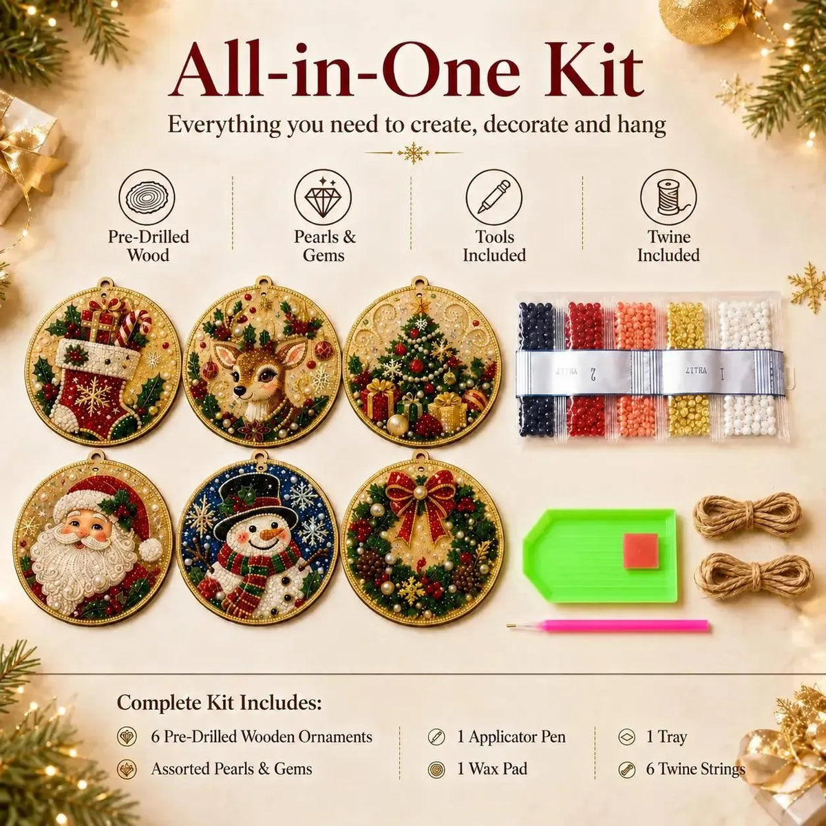 🎄🦌 6-Pack Christmas Diamond Painting Ornament Kit | Make Beautiful Hand‐Made Decorations🎁