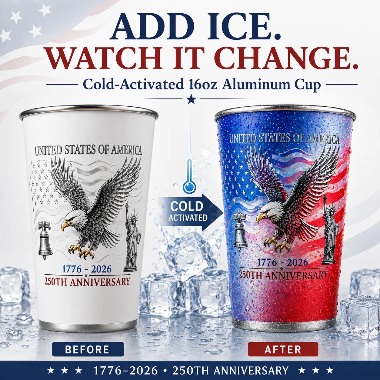 🔥LAST DAY 49% OFF -🦅 Pour Ice-Cold Beer | USA 250th Anniversary Color Changing Cup 🎉