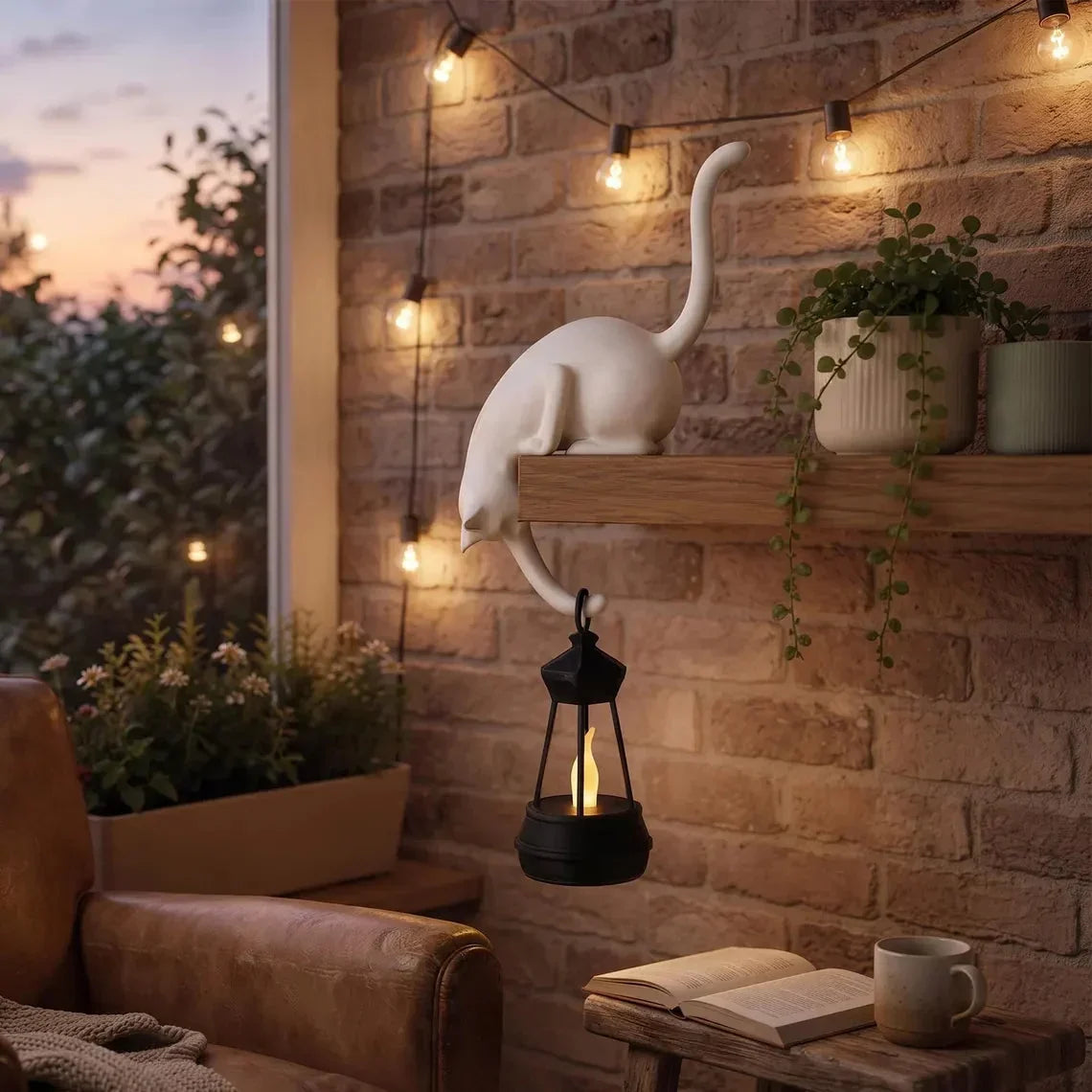 🐈‍Cute cat figure for the bookshelf with LED lamp - Cute decoration for the bookshelf and practical key holde